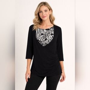 City Girl Black & White Animal Print Wrap-Style Top – Size L